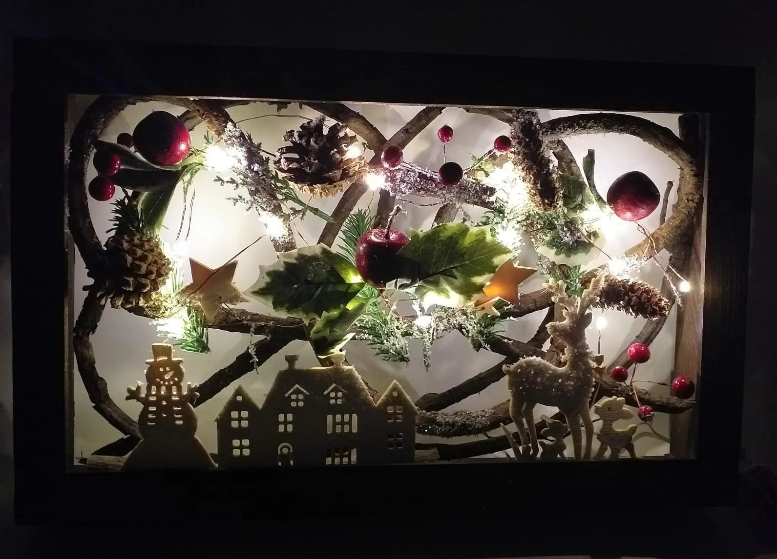Pre Lit Christmas Table Decoration Rectangle Wooden Frame Window Xmas Home Gift
