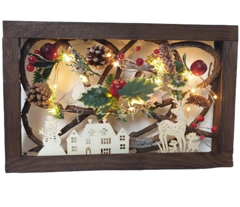 Pre Lit Christmas Table Decoration Rectangle Wooden Frame Window Xmas Home Gift