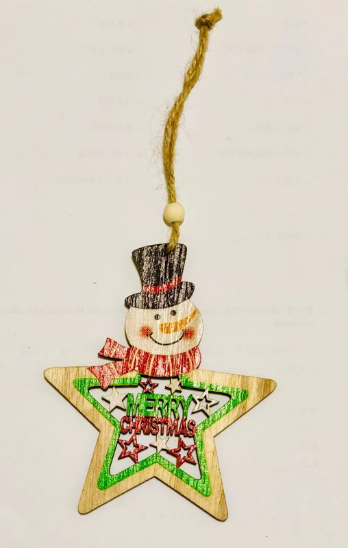 Christmas Wooden Hanging Decoration Star Shape Snowman Head