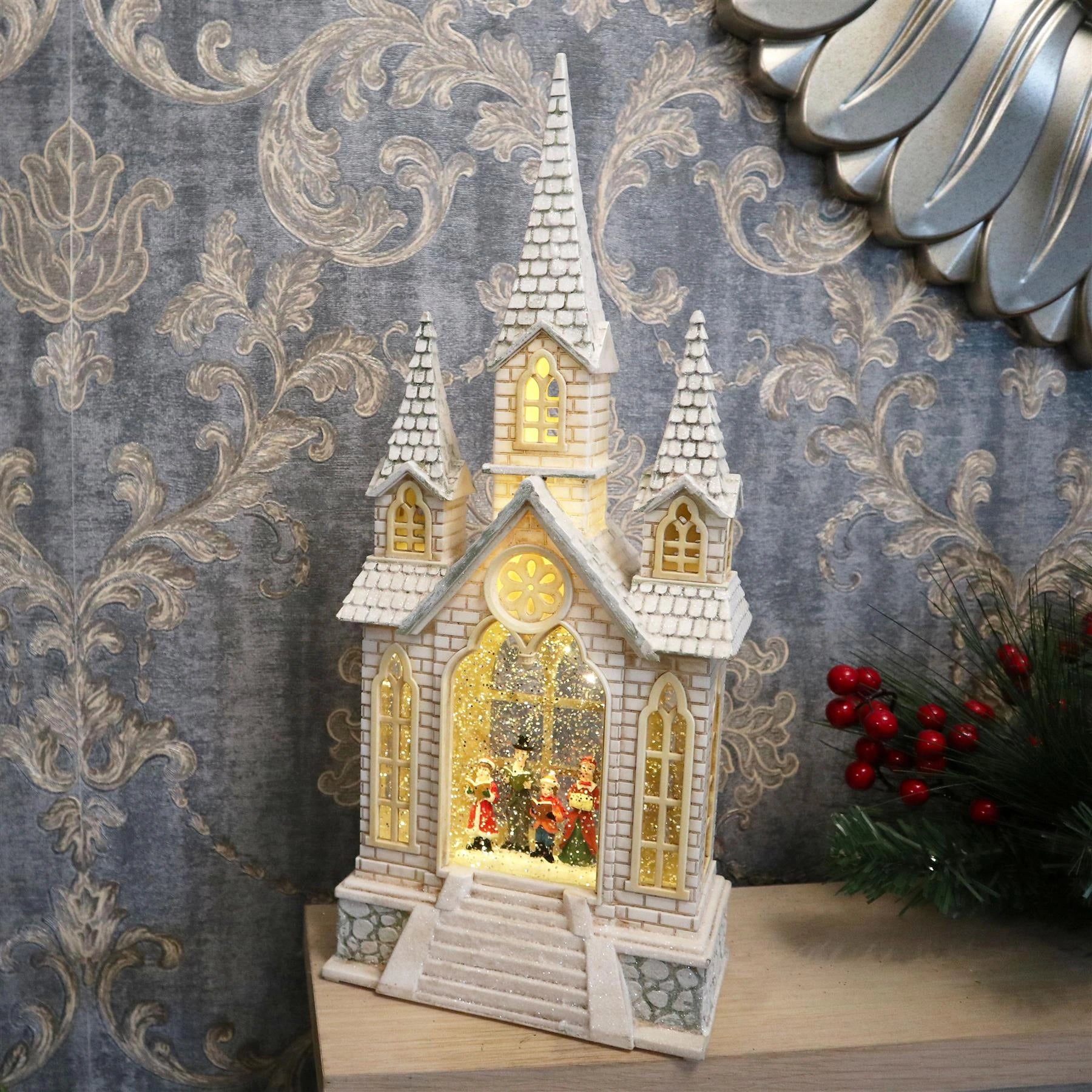 Nativity Scene Christmas Lantern Village Church Glitter Snow Globe Home Decor