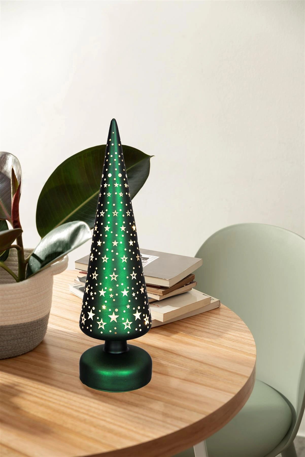 Christmas Tree Glass Lamp Led Green Glass Tree Stars 32cm Xmas Home Decoration