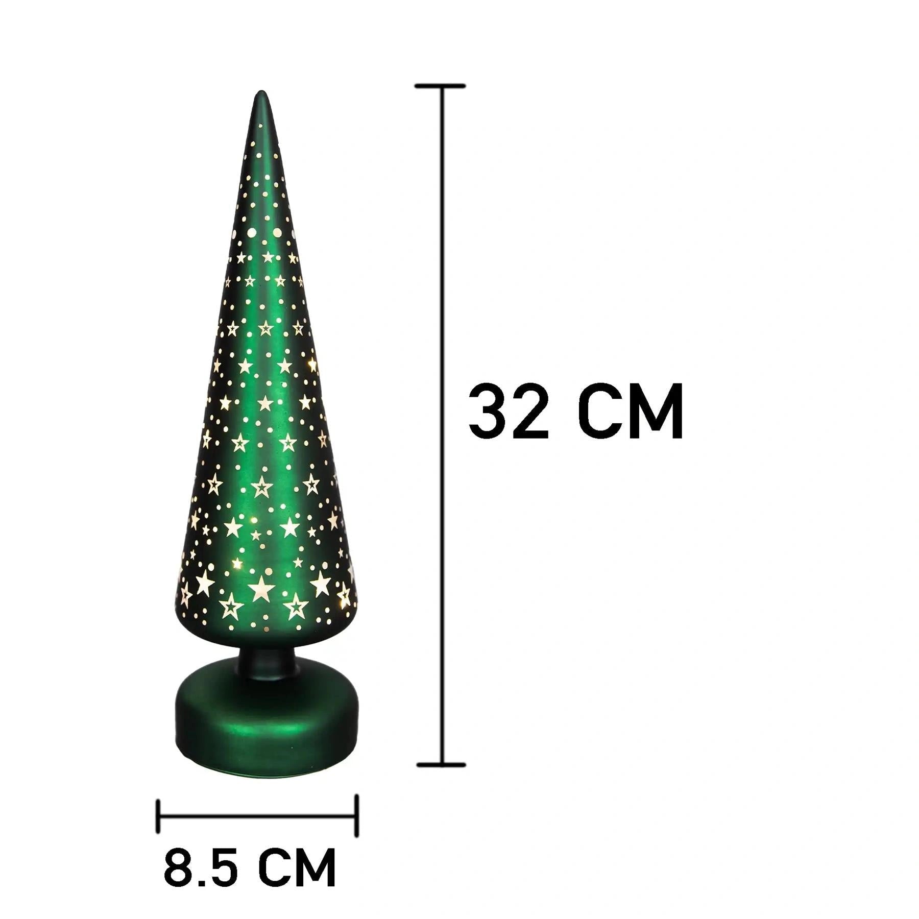 Christmas Tree Glass Lamp Led Green Glass Tree Stars 32cm Xmas Home Decoration