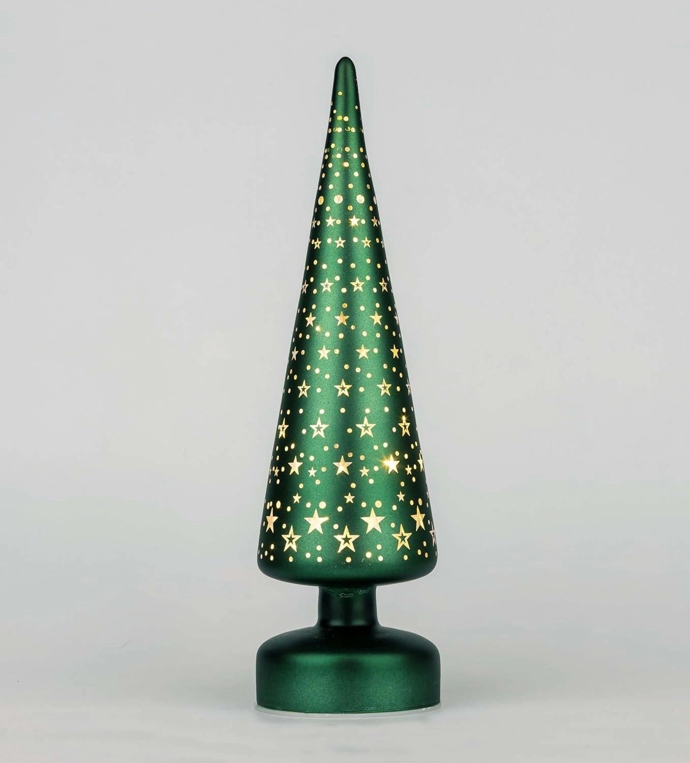 Christmas Tree Glass Lamp Led Green Glass Tree Stars 32cm Xmas Home Decoration
