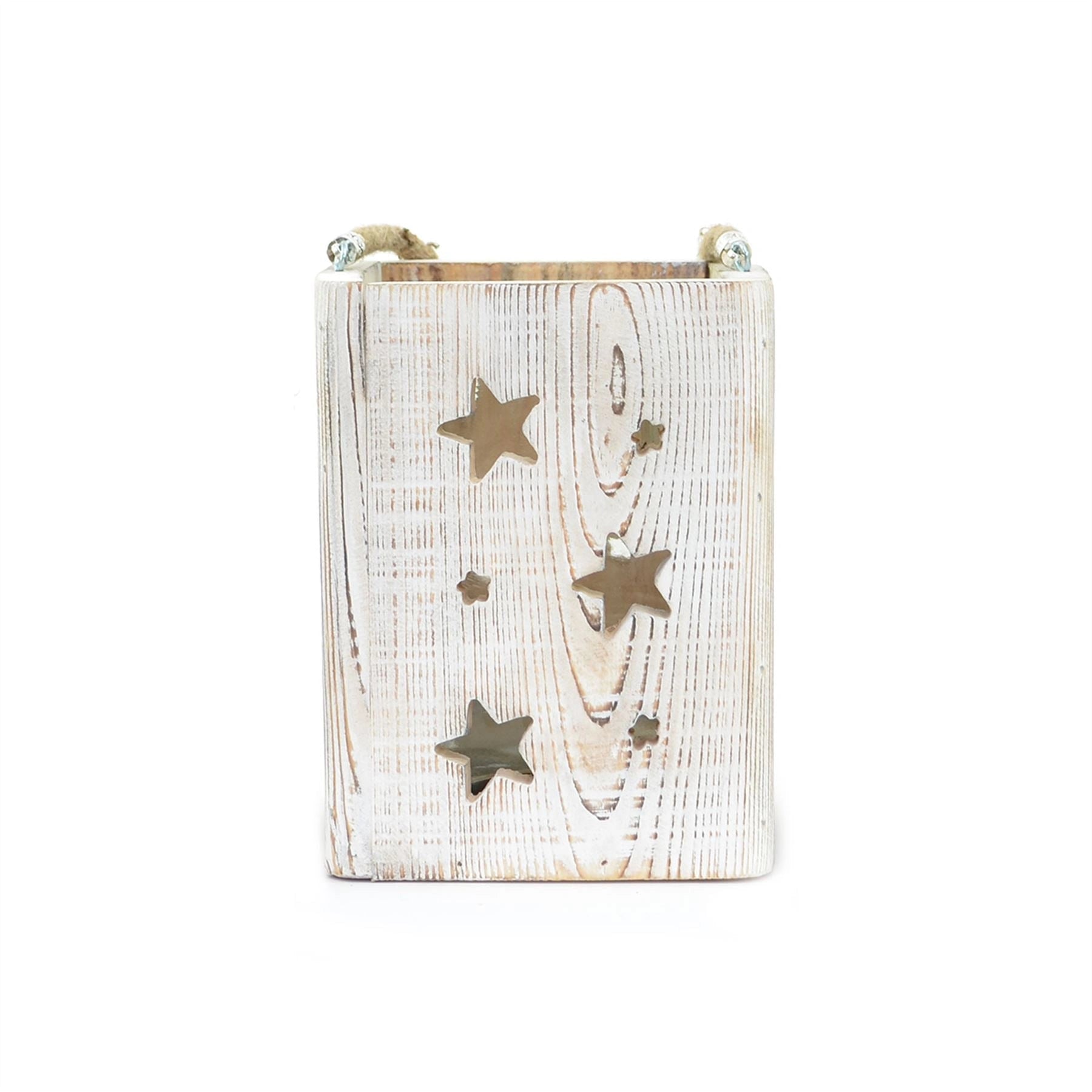 Medium Wooden Candle Jar 26Cm Height Star Carved With Glass Jar Christmas Lighting Decorations
