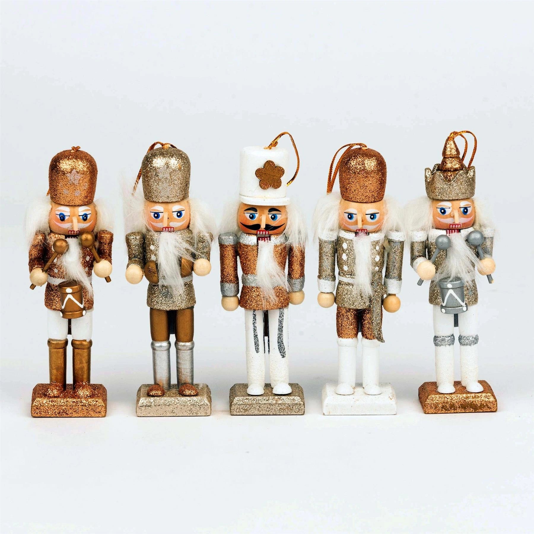 Christmas Nutcrackers Decor Wooden Figures Xmas Ornament 5Pcs Gold Silver White