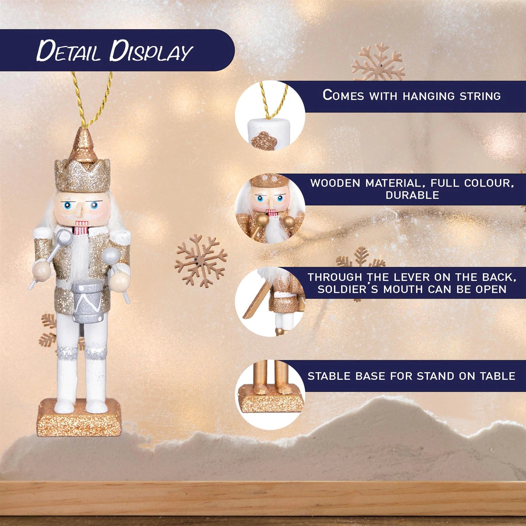 Christmas Nutcrackers Decor Wooden Figures Xmas Ornament 5Pcs Gold Silver White