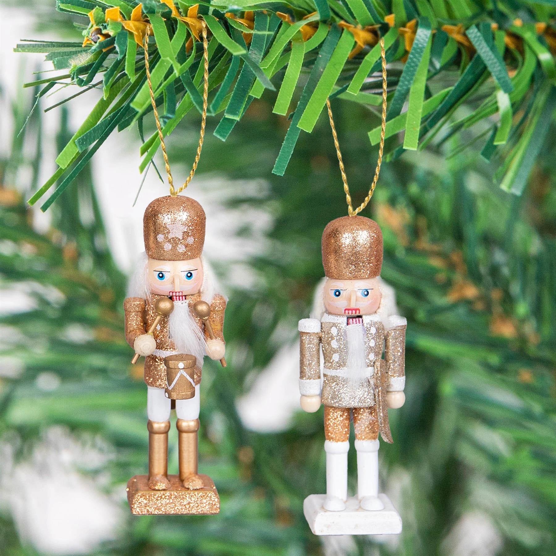 Christmas Nutcrackers Decor Wooden Figures Xmas Ornament 5Pcs Gold Silver White