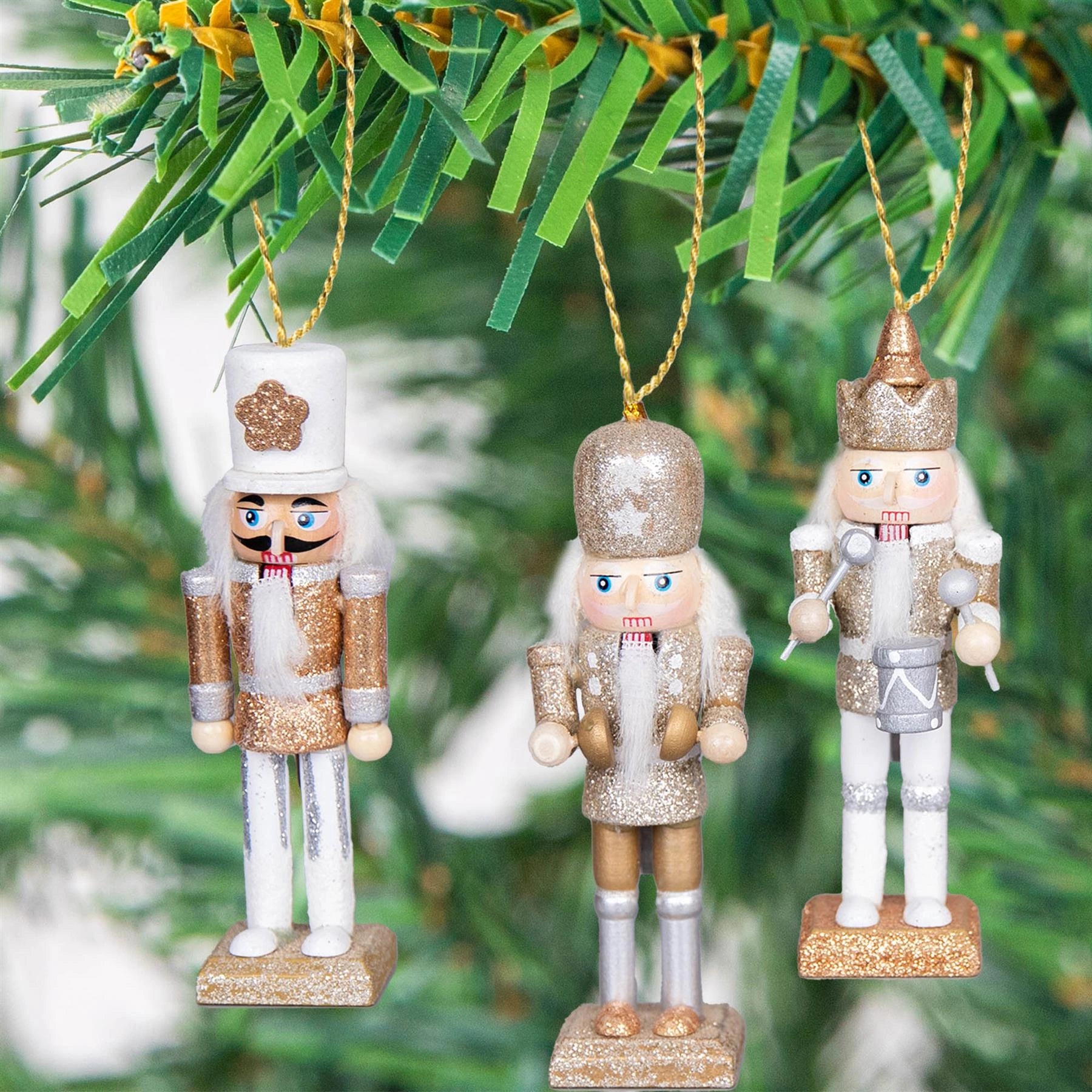 Christmas Nutcrackers Decor Wooden Figures Xmas Ornament 5Pcs Gold Silver White