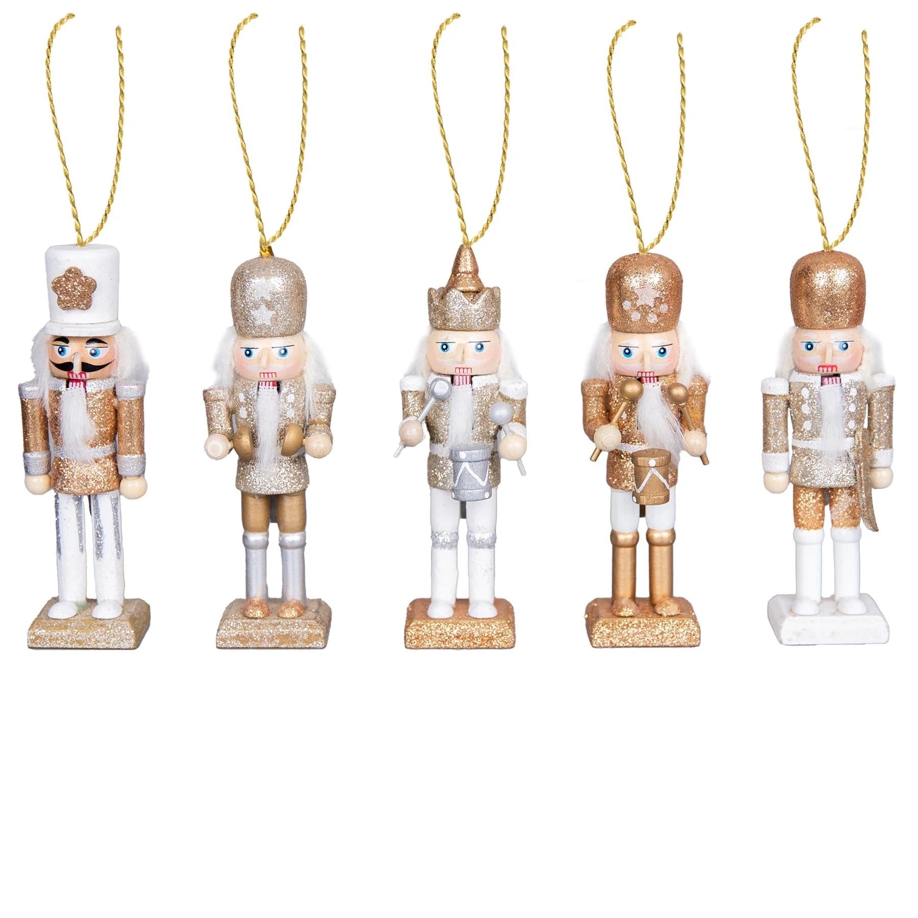 13Cm Wooden Nutcrackers Figures Christmas Ornament 5Pcs Set Gold,Silver,White