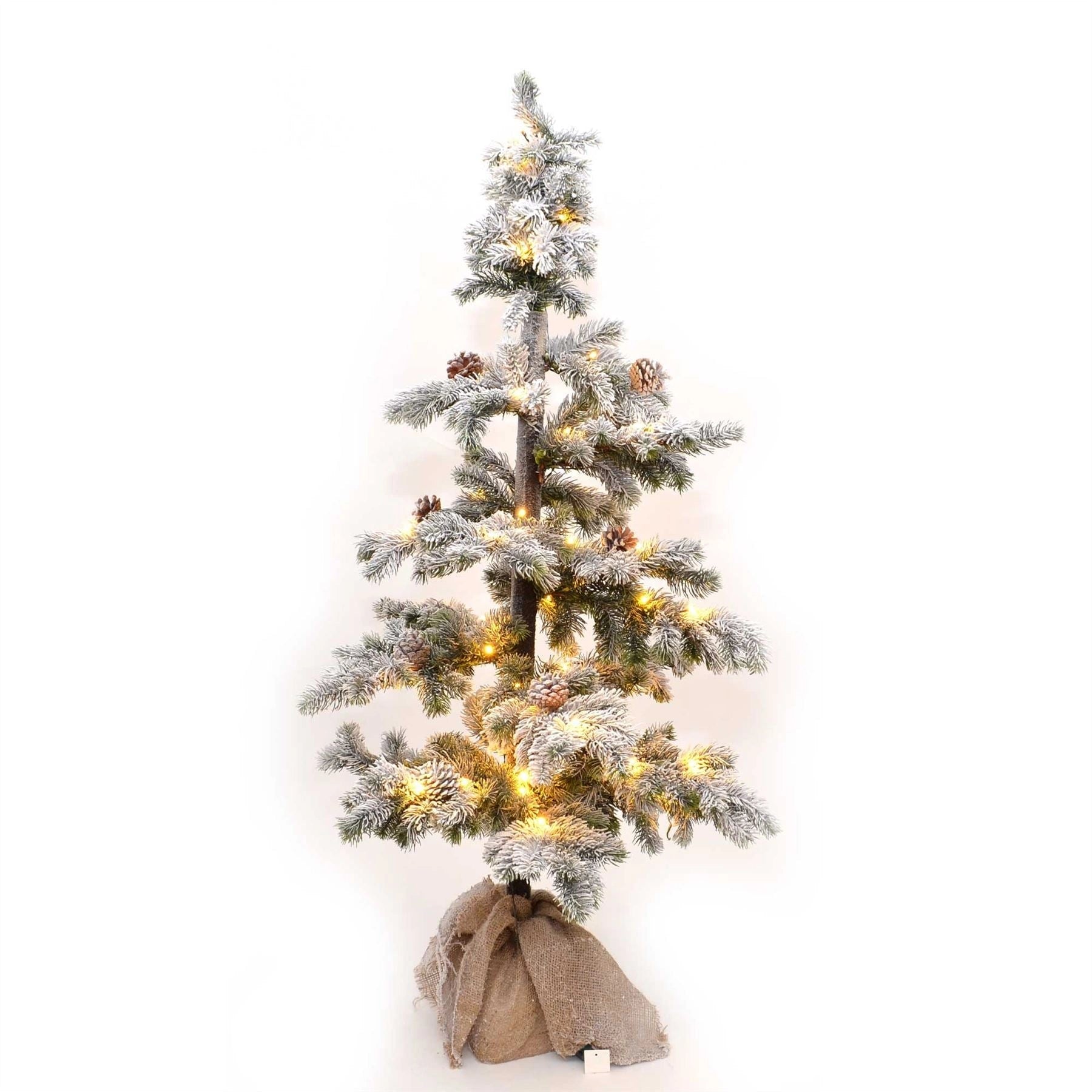 140 Cm Pre-Lit Novelty Christmas Tree Frosted Tips Pine Cones Battery Operated