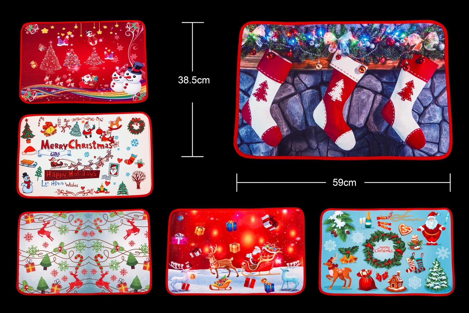 Assorted 6 Door Mats Santa Christmas Home Decoration Floor Rugs Xmas Washable