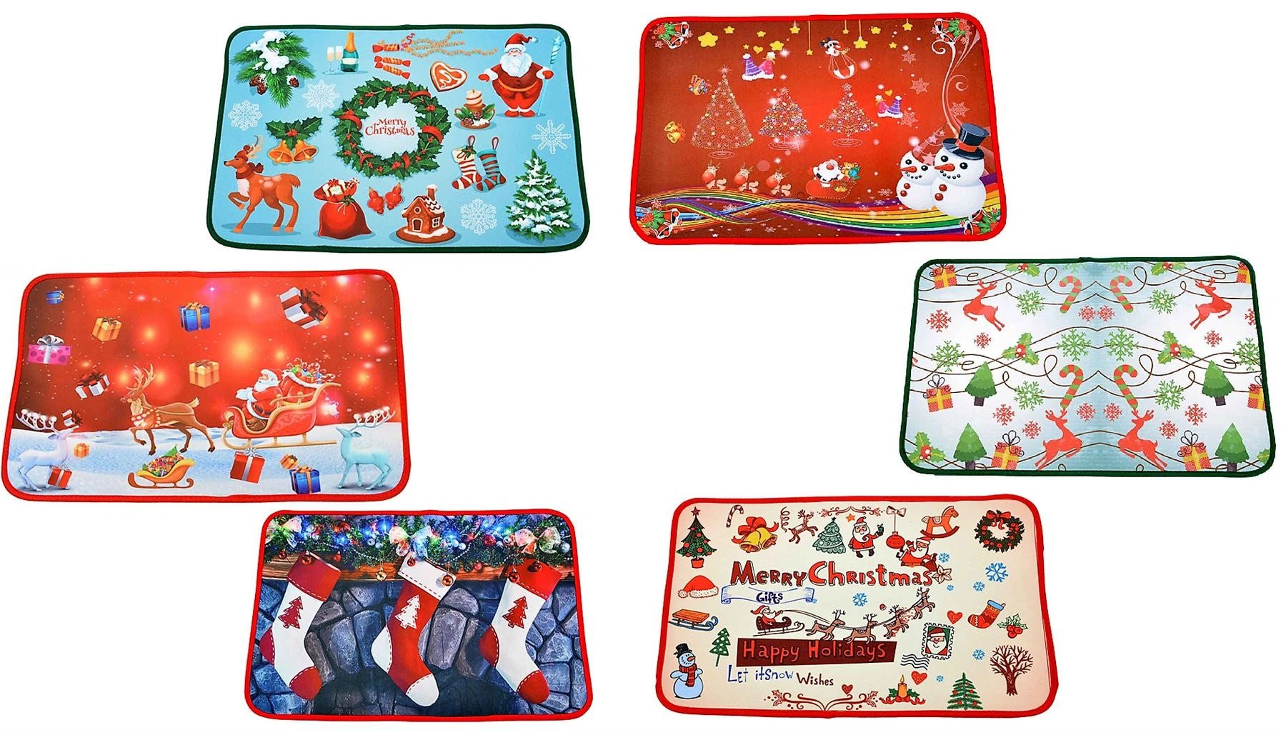 6 Pcs Christmas Door Mats Assorted Santa Xmas Floor Rugs Washable