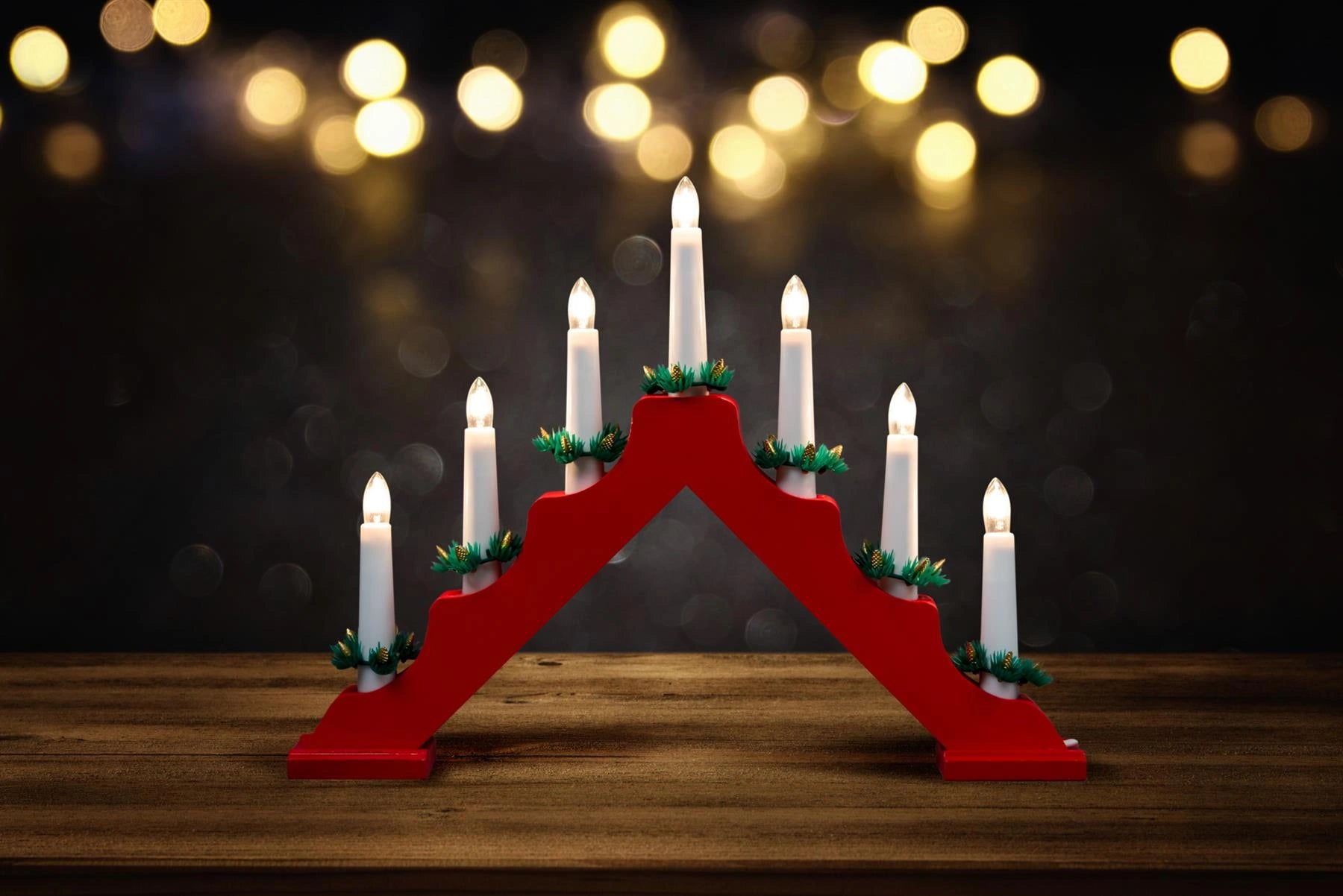 2Pcs Christmas Candle Bridge Arch Wooden LED Pre Lit Xmas Window Home Decoration
