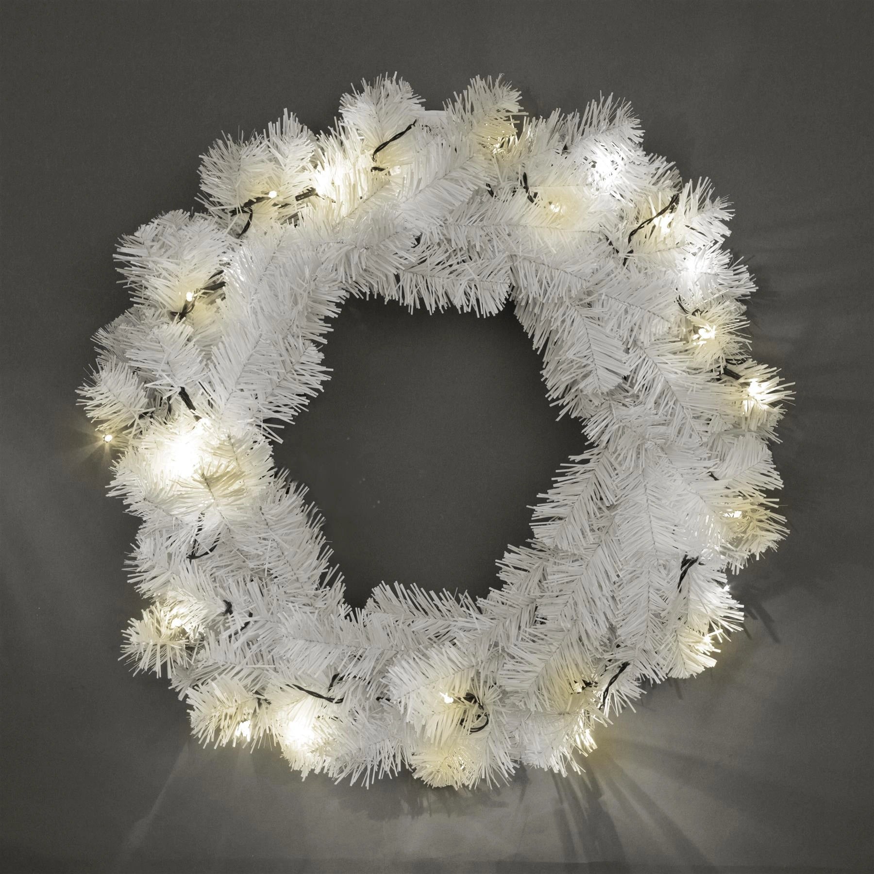White Christmas Wreath Pre Lit Artificial Bushy Wall Door XMAS Home Decor 55CM