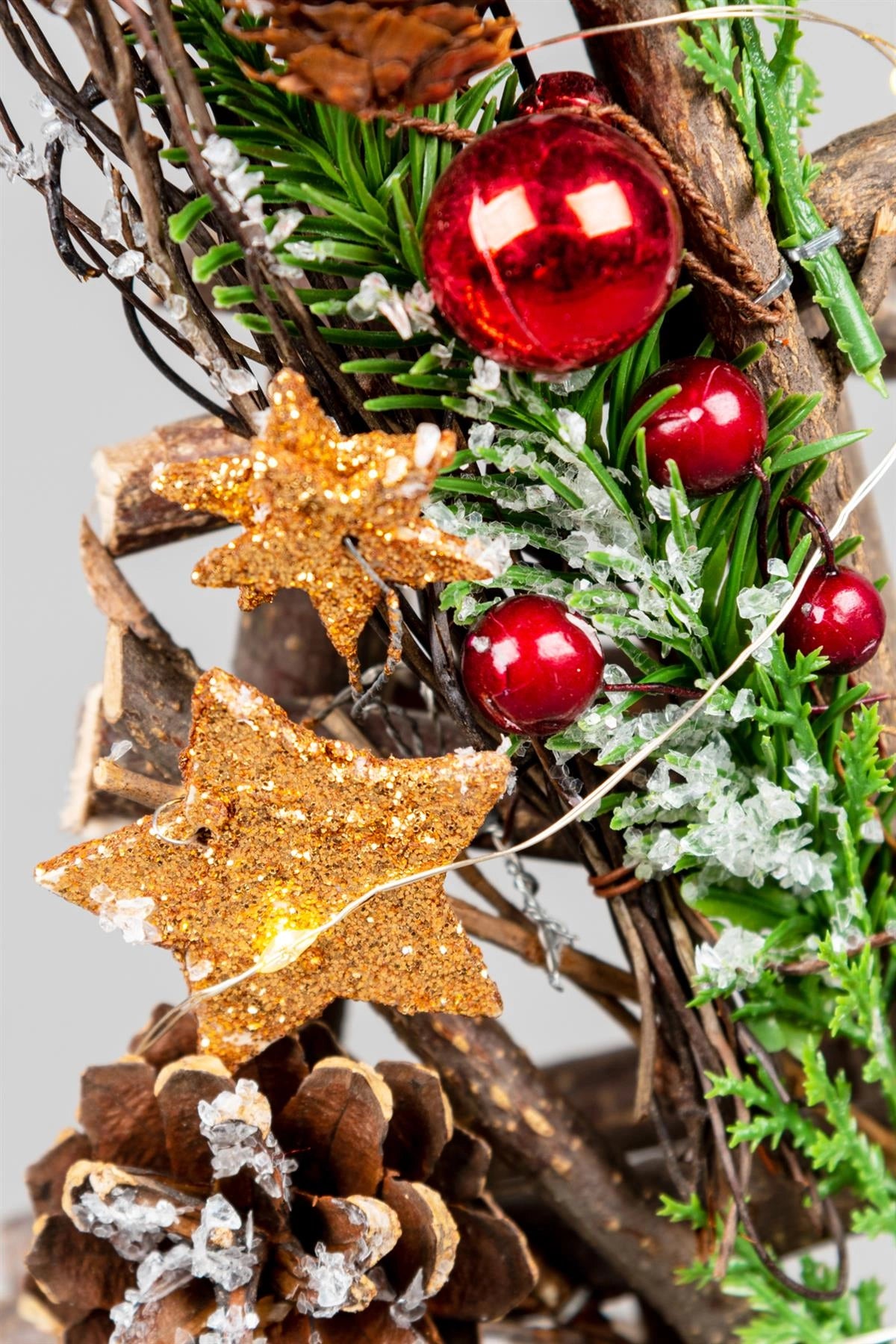 50cm Christmas Tree LED Baubles Bronz Stars Wooden Twig Tabletop Xmas Home Decor