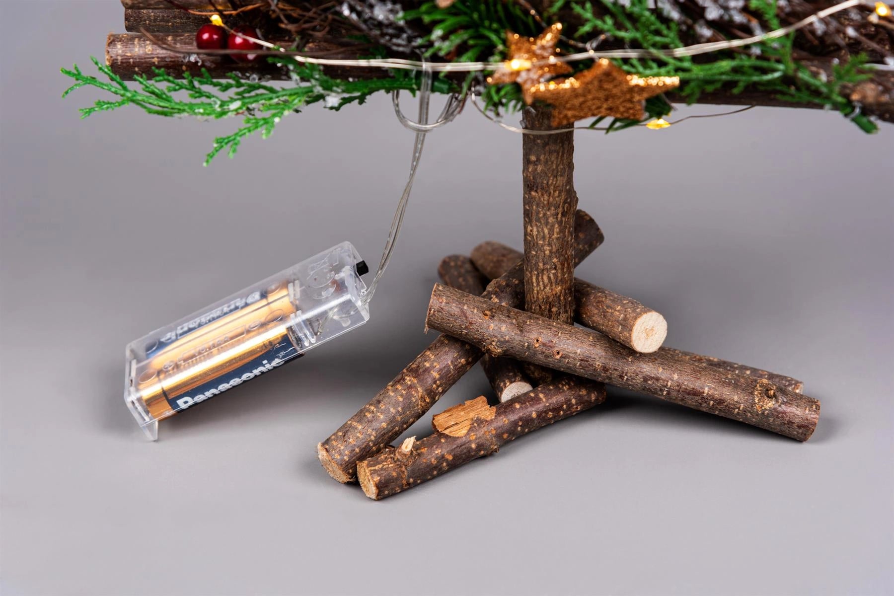 50cm Christmas Tree LED Baubles Bronz Stars Wooden Twig Tabletop Xmas Home Decor