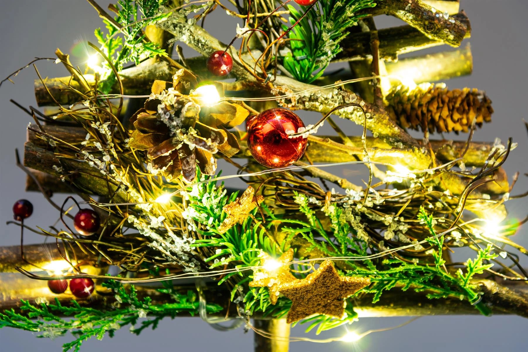 50Cm B/O Led Twig Wood Tree Red/Brown