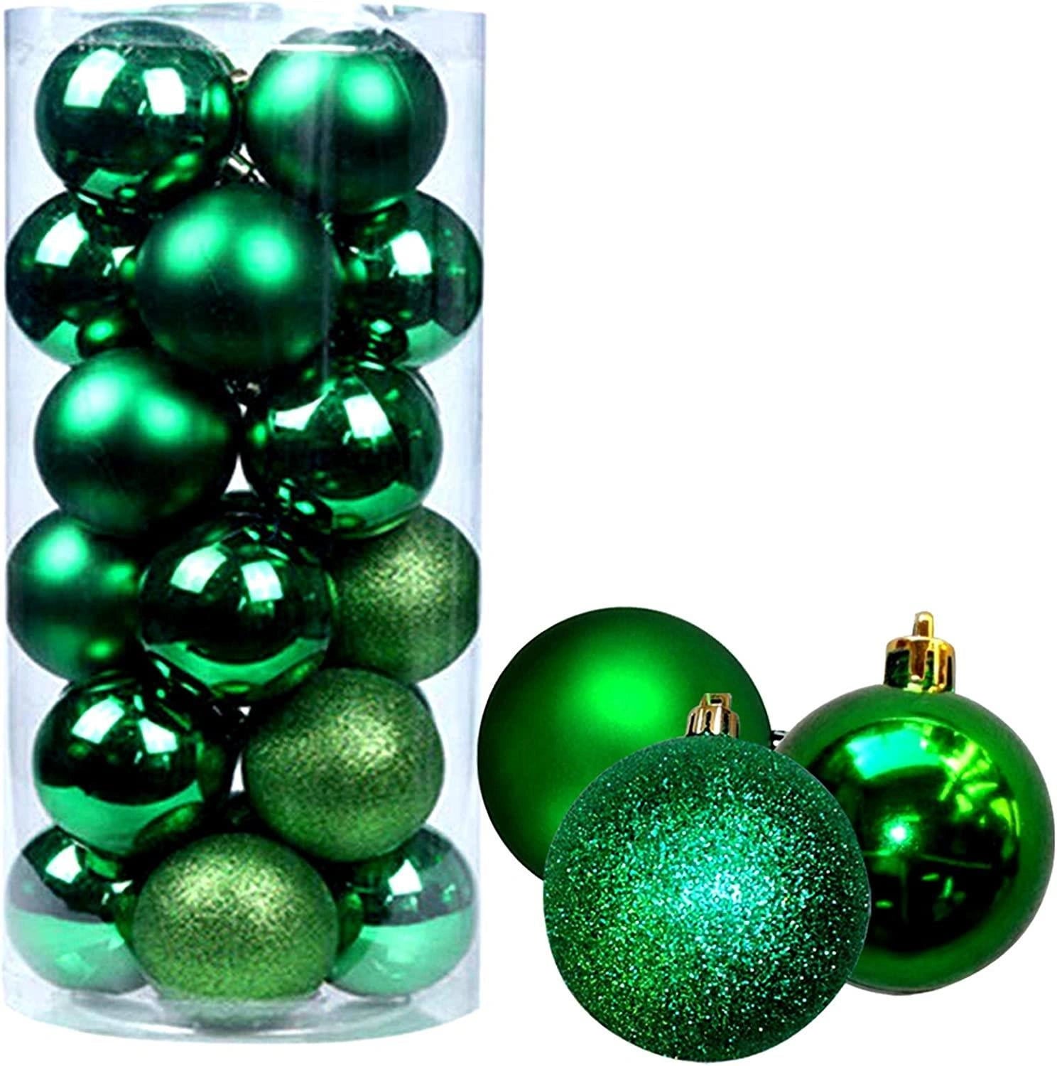 24X Christmas Baubles Hanging Decoration Emerald Green Xmas Tree Ornaments 30mm