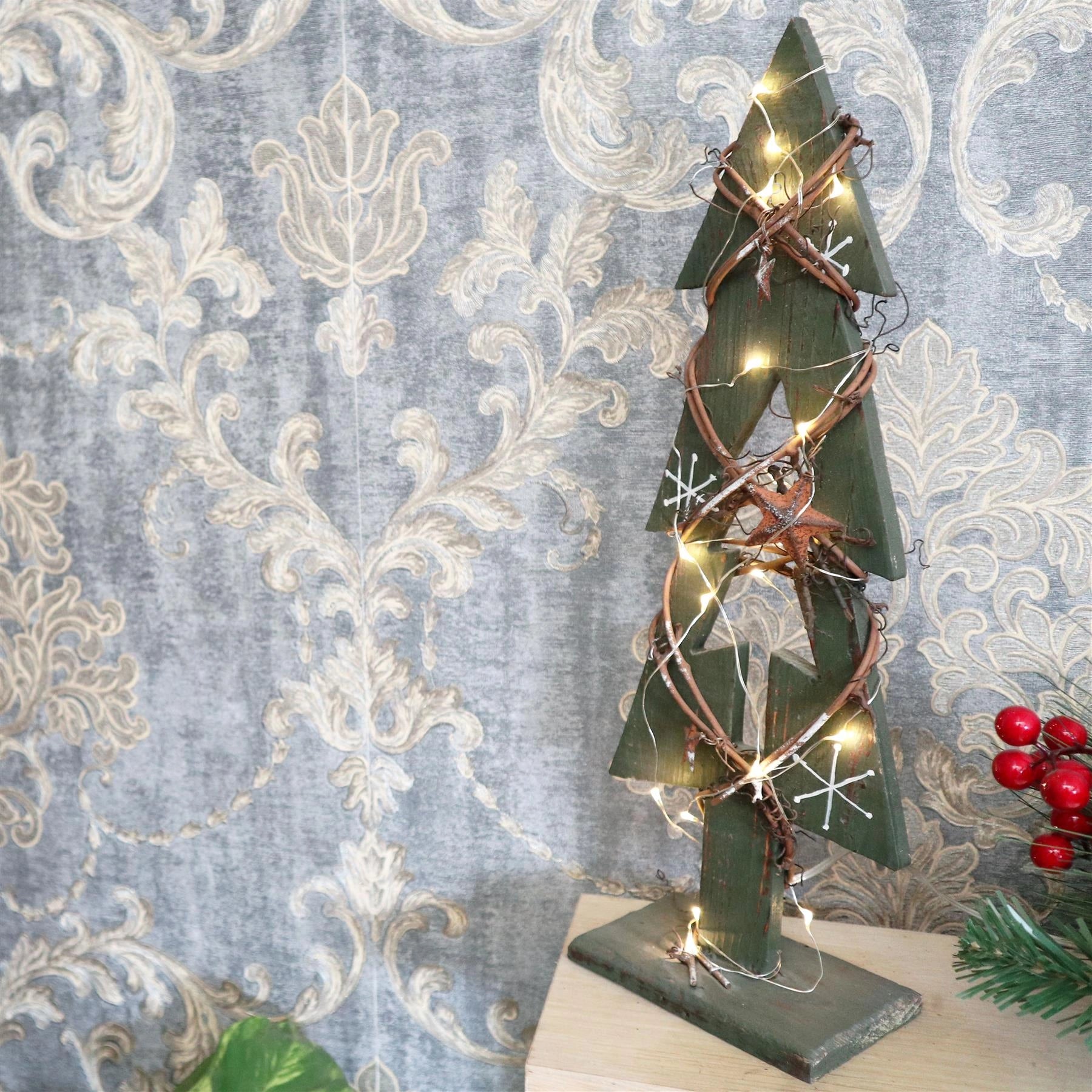 Green Wooden Tree LEDs Christmas Table Decorations Xmas Party Office Home Piece