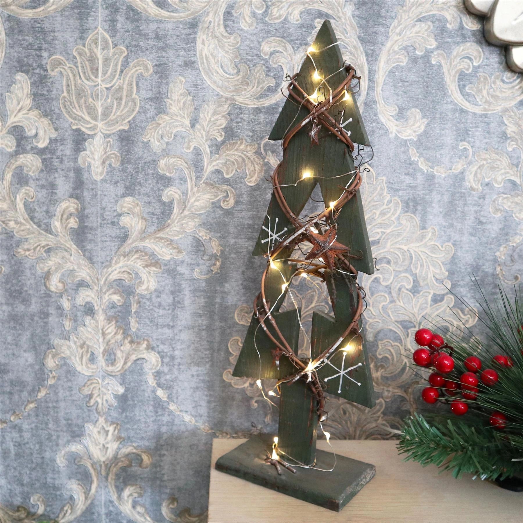 Green Wooden Tree LEDs Christmas Table Decorations Xmas Party Office Home Piece