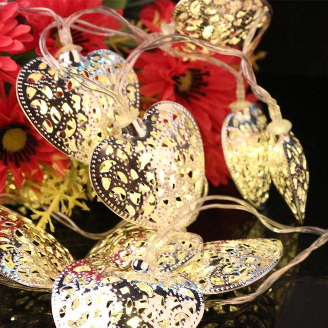 4.3M Led Fairy Lights 20 Silver Heart Multi Coloured Battery Operated String