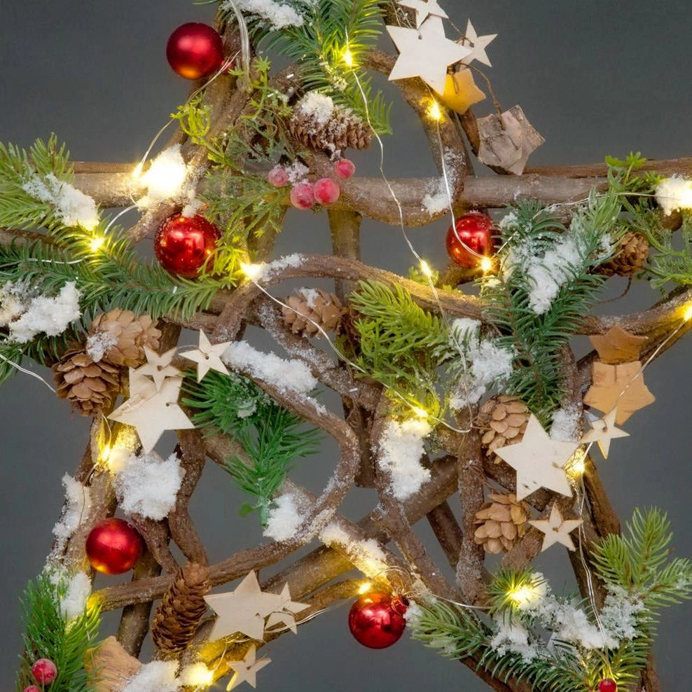 Pre Lit Christmas Hanging Decorations LED Wooden Star Xmas Home Wall Decor 45CM
