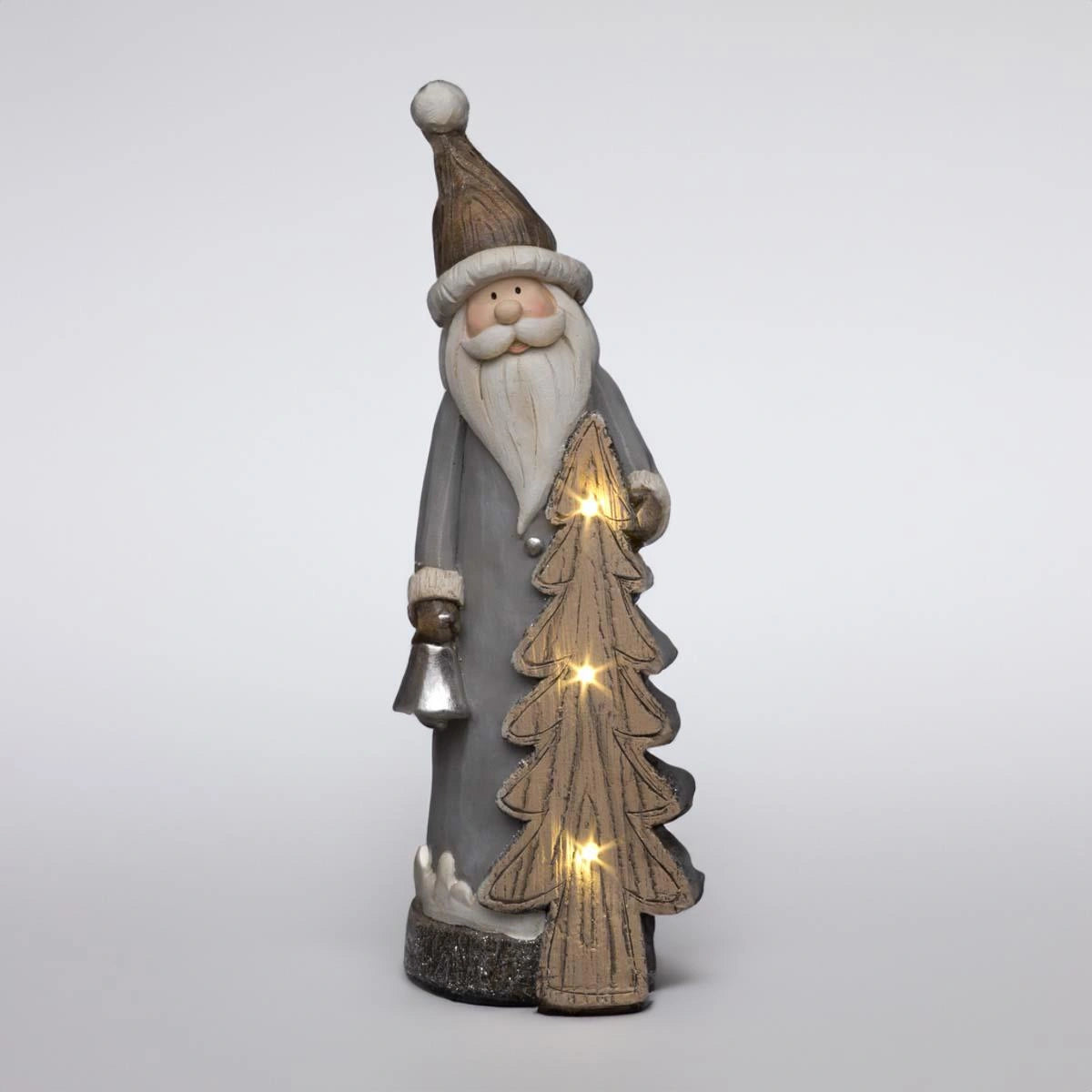 LED Santa w/ Xmas Tree 50cm Wooden Figurine Table Mantelpiece Xmas Home Decor