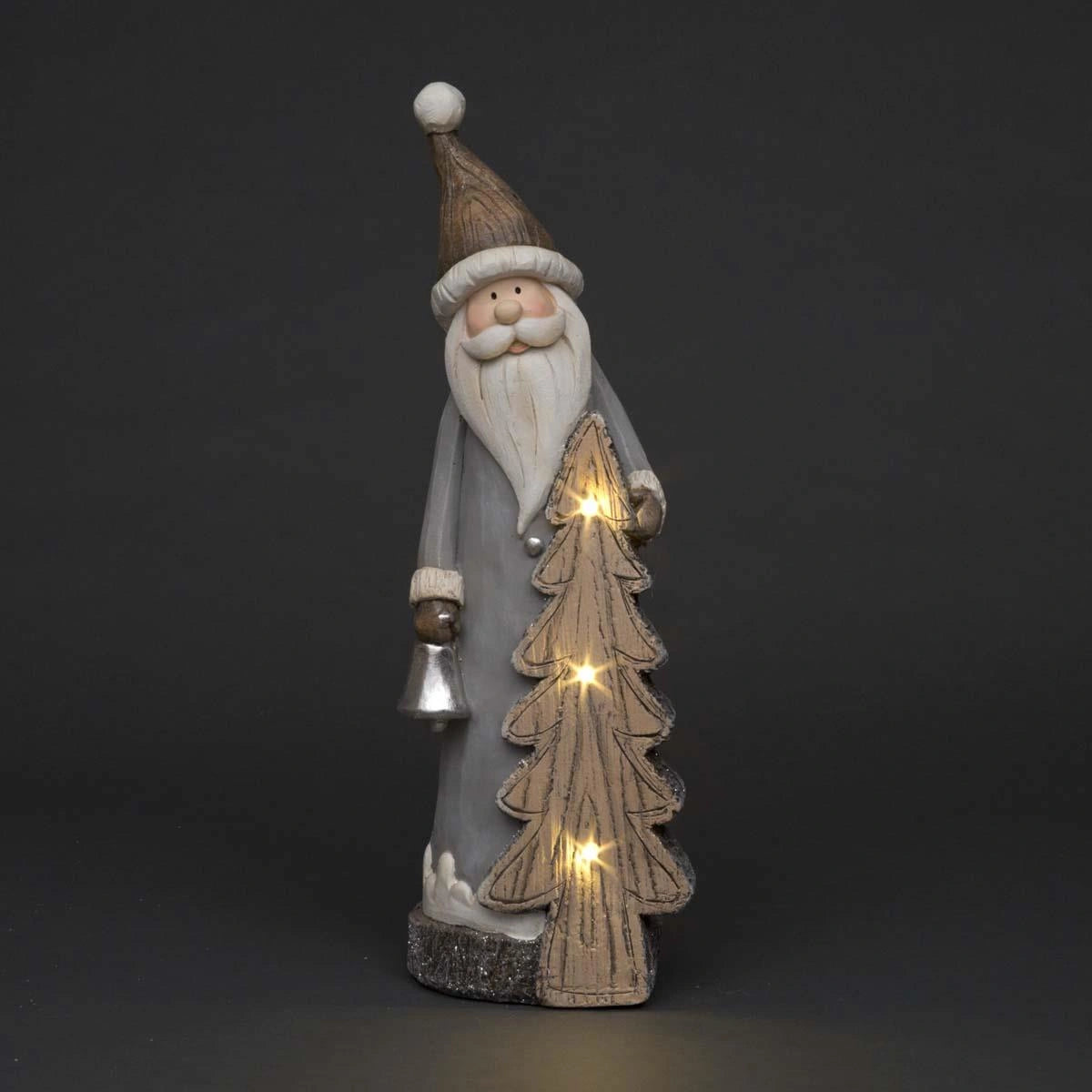 LED Santa w/ Xmas Tree 50cm Wooden Figurine Table Mantelpiece Xmas Home Decor