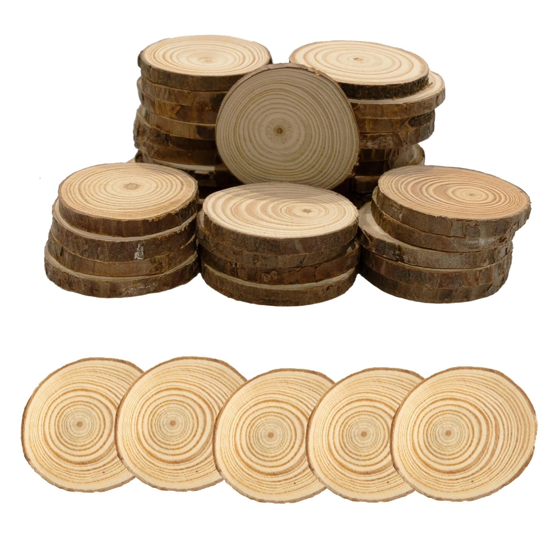 60Pc Wood Slice Pine Tree Bark Log Round Disc 3-5CM DIY Craft Home Wedding Decor