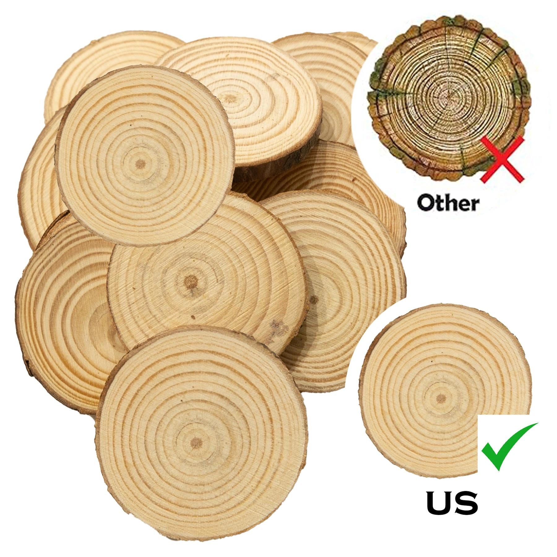 60 Pcs Natural Wood Slices Non-Drill 3-5Cm