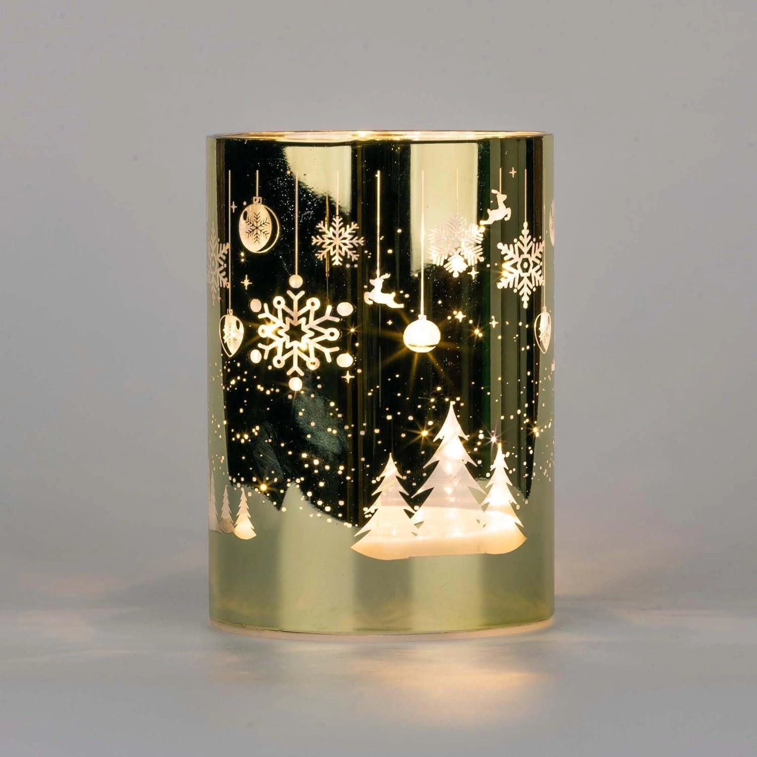 Christmas Decorated Vase Led Gold Glass Vase / Trees 14cm Home Table Decoration
