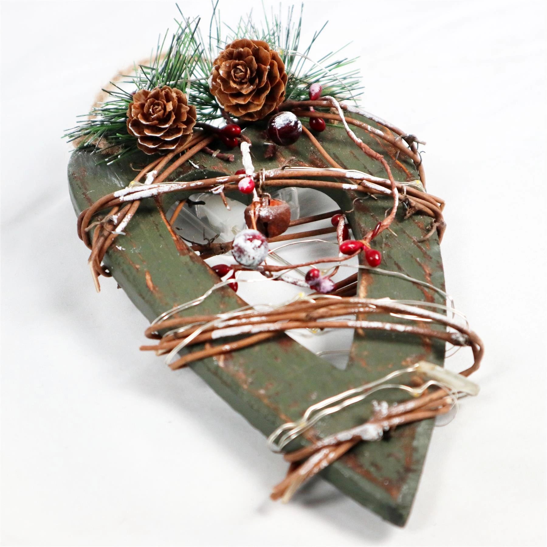 Green Wooden Heart LEDs Christmas Wall Decorations Xmas Party Office Home Pieces