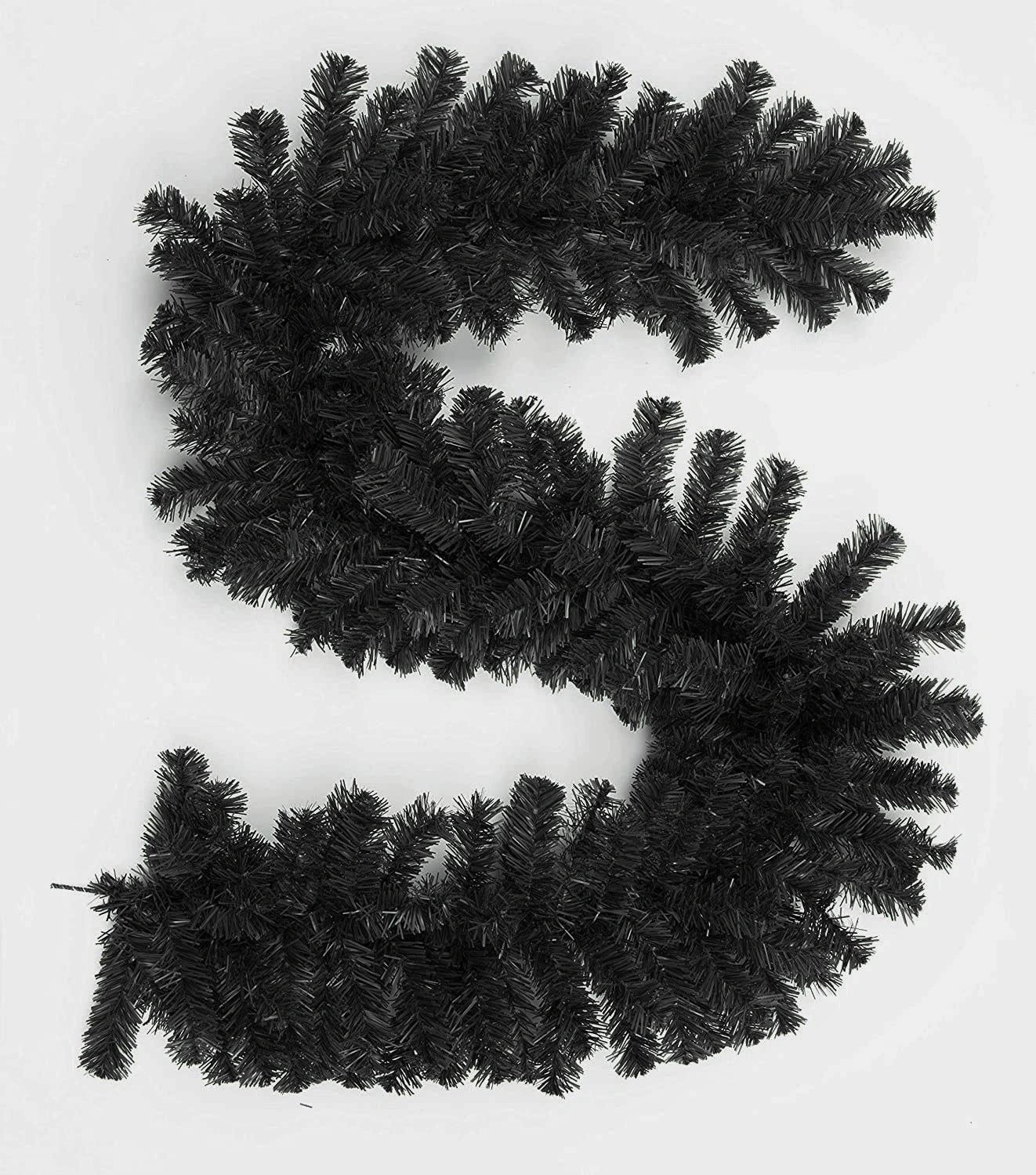 Black Christmas Garland Plain Bushy Pine Wall Door Hanging Home Xmas Decor 2M UK