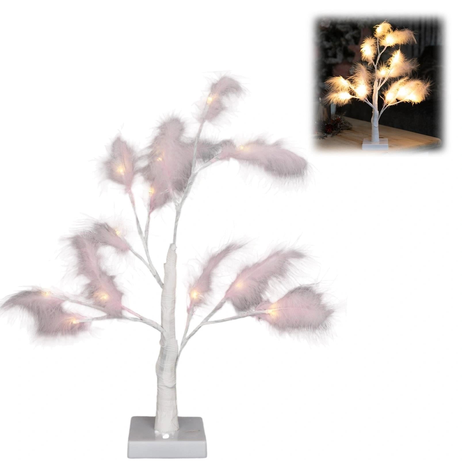 Pre-Lit Pampas Tree Feather Light Pink Table Lamp LED B/O Christmas Decor 55cm