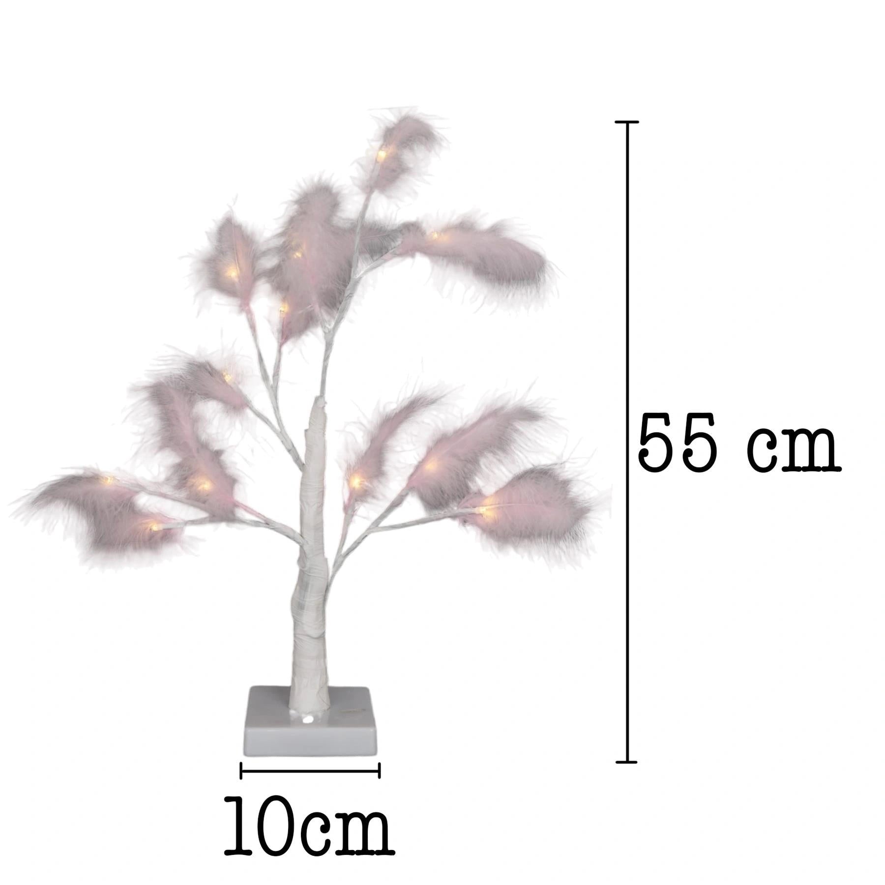 Pre-Lit Pampas Tree Feather Light Pink Table Lamp LED B/O Christmas Decor 55cm