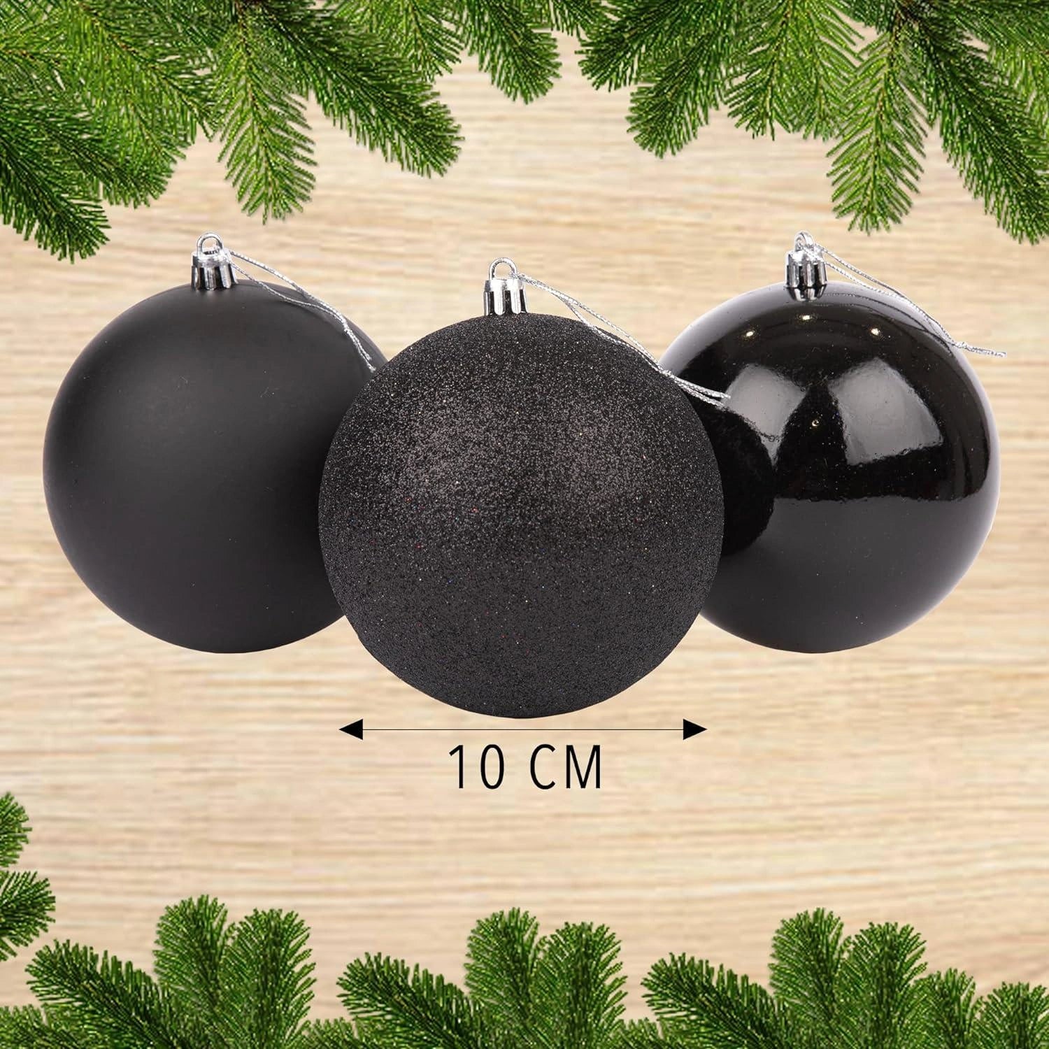 6pcs Christmas Baubles Tree Ornaments Black Balls Xmas Hanging Decorations 10cm