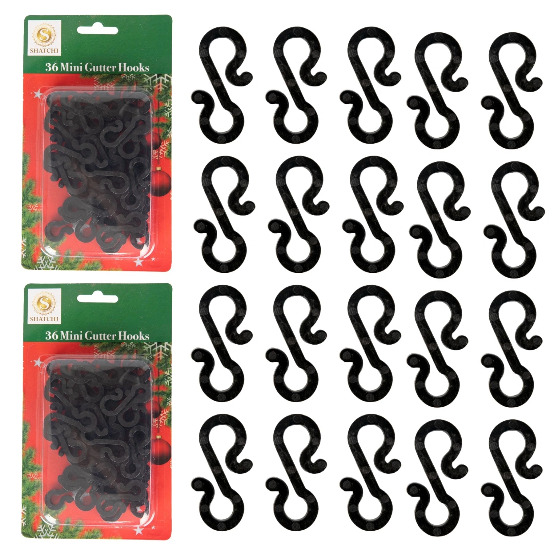 Mini Gutter Hook S Shape Christmas Fairy Light Hanger Black Plastic Clips 36pcs