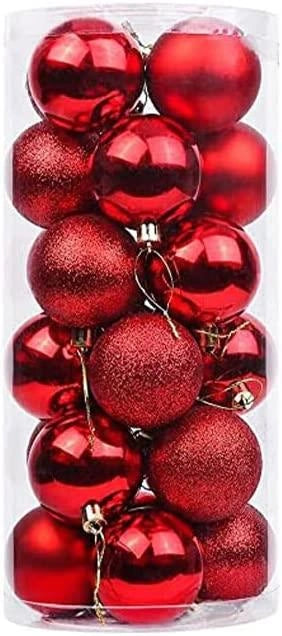 24pcs Christmas Baubles Tree Ornaments Red Balls Xmas Hanging Decorations 30mm