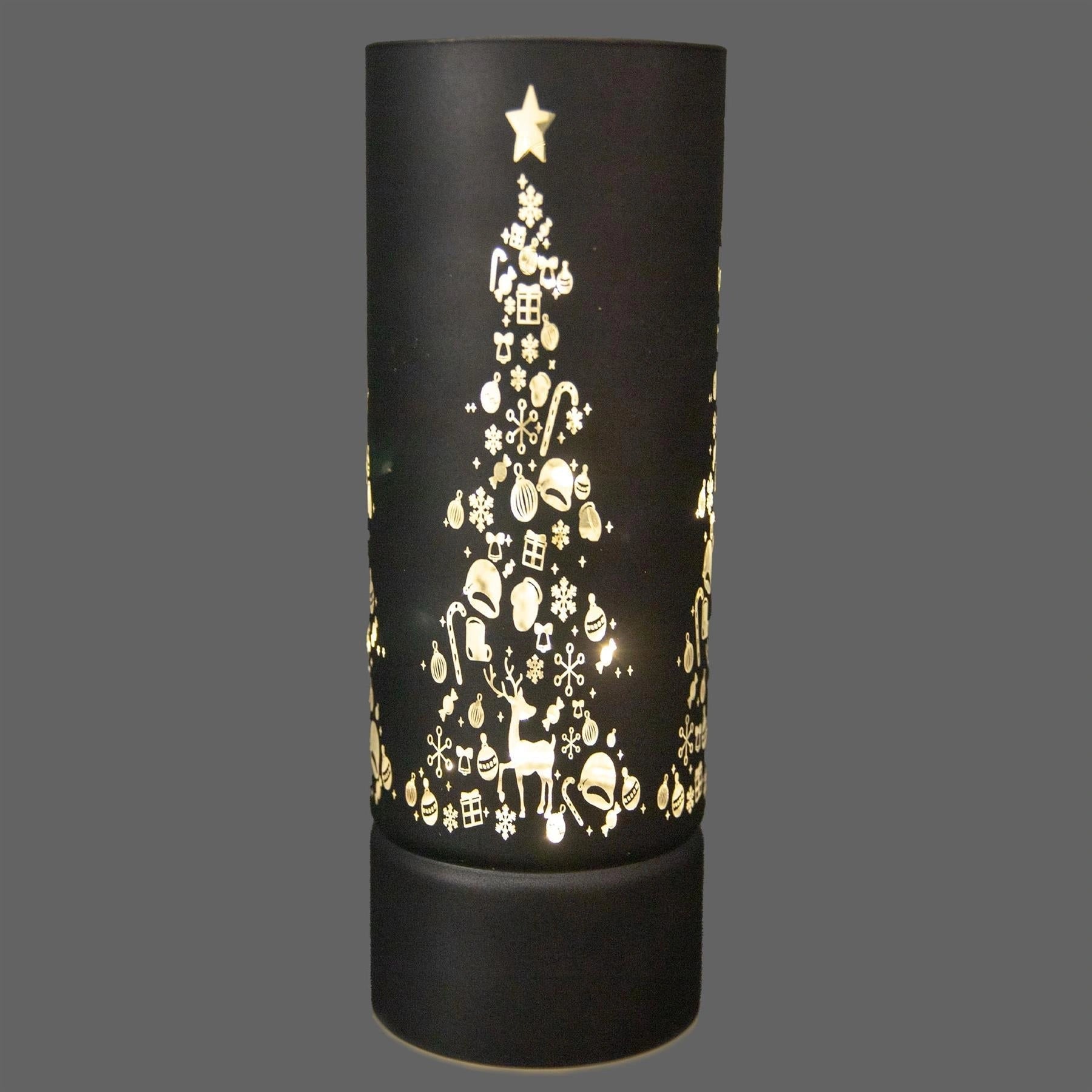 Christmas Decorated Vase Led Grey Glass Vase Xmas Tree 27cm Home Table Decor