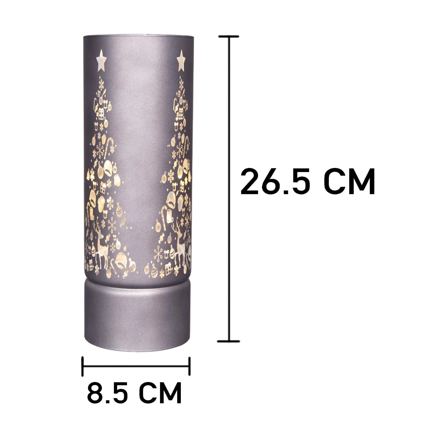 Christmas Decorated Vase Led Grey Glass Vase Xmas Tree 27cm Home Table Decor