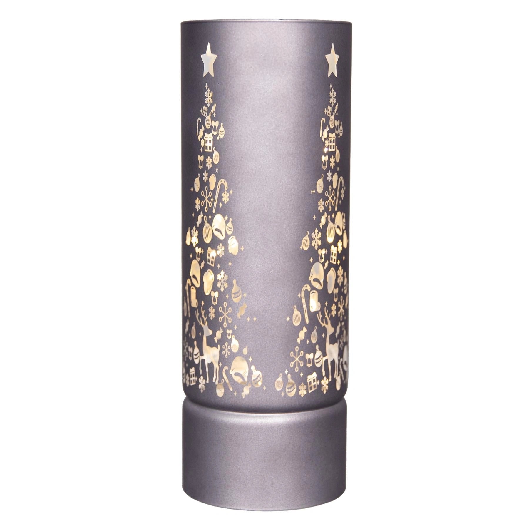Christmas Decorated Vase Led Grey Glass Vase Xmas Tree 27cm Home Table Decor