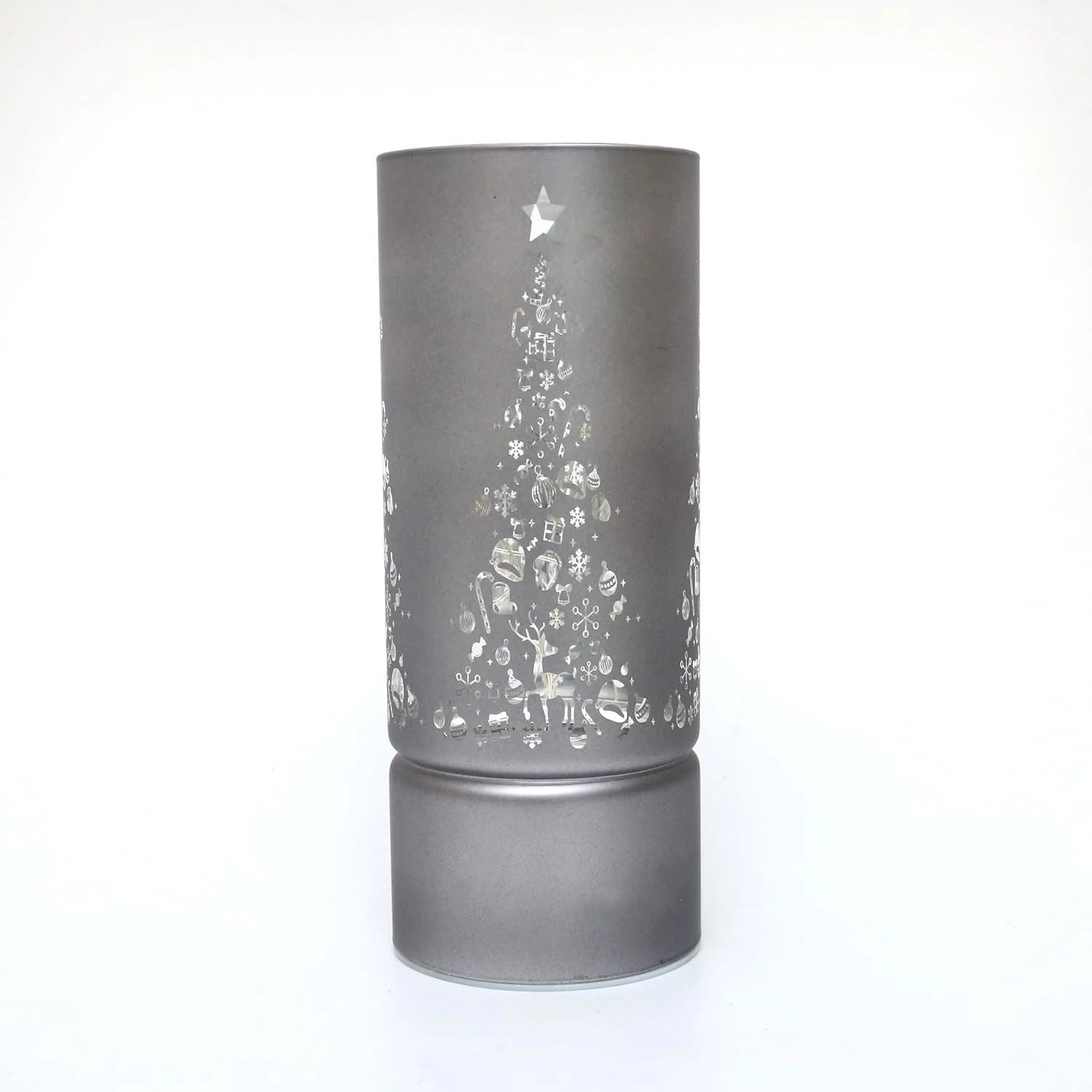 Christmas Decorated Vase Led Grey Glass Vase Xmas Tree 27cm Home Table Decor