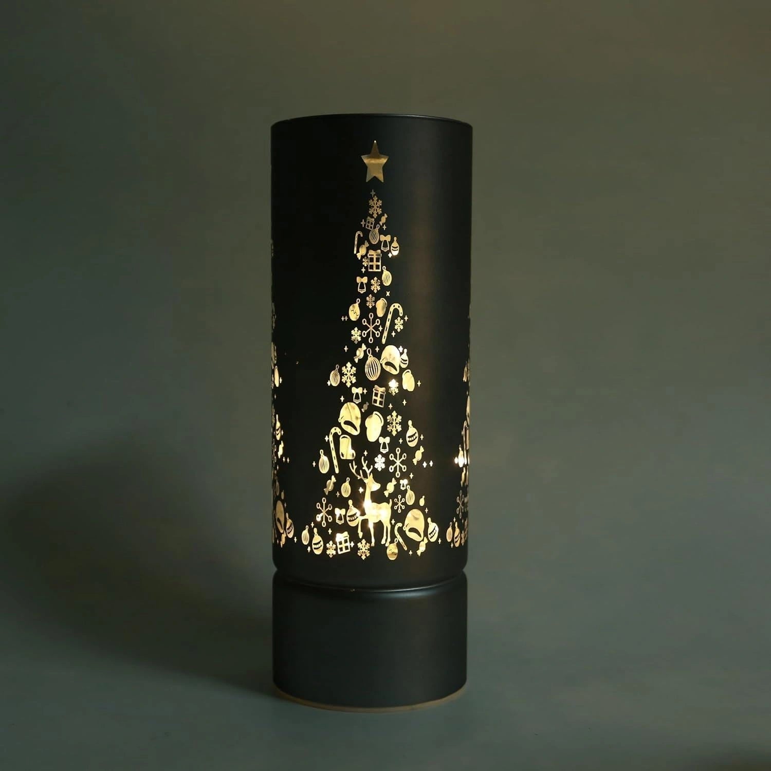 Christmas Decorated Vase Led Grey Glass Vase Xmas Tree 27cm Home Table Decor