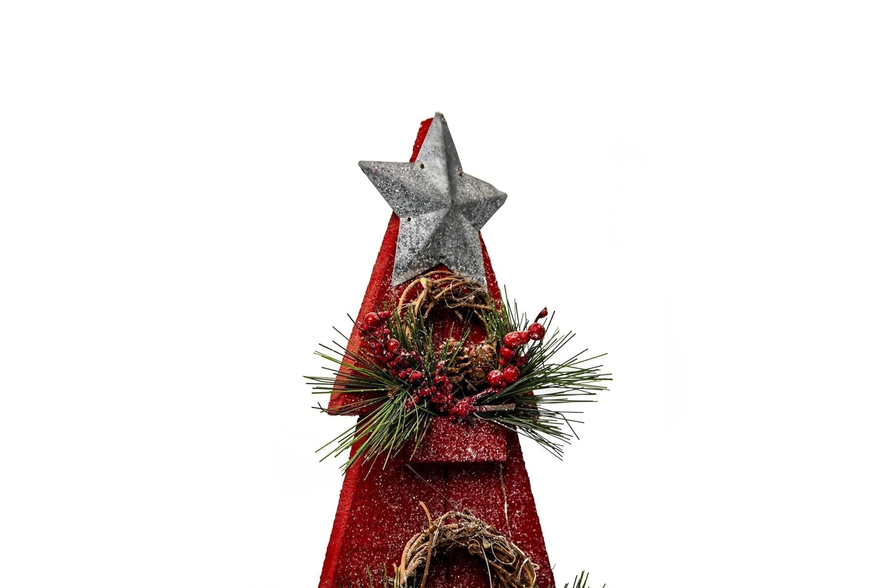 80cm Christmas Table Decoration Pre Lit Tree Wooden Ornament Xmas Window Red