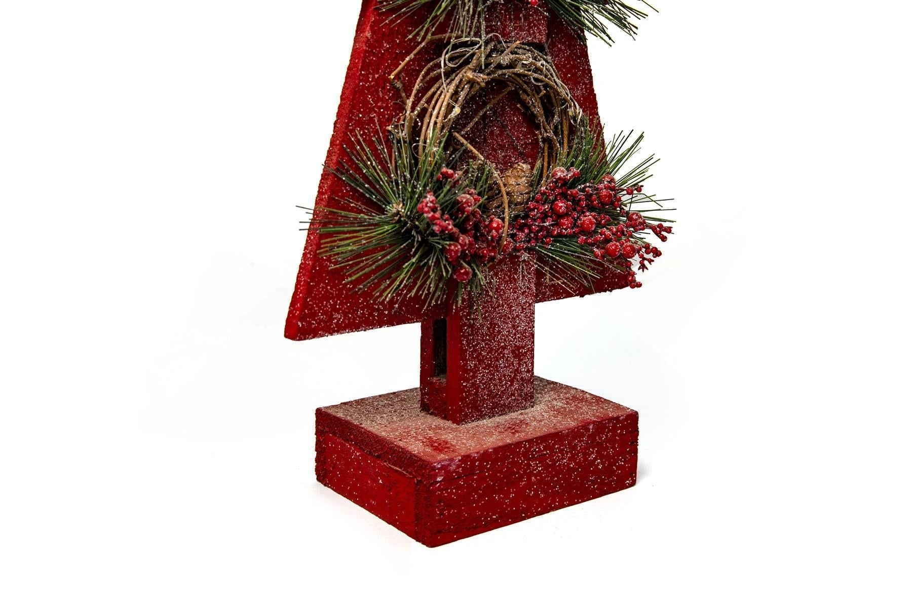 80cm Christmas Table Decoration Pre Lit Tree Wooden Ornament Xmas Window Red