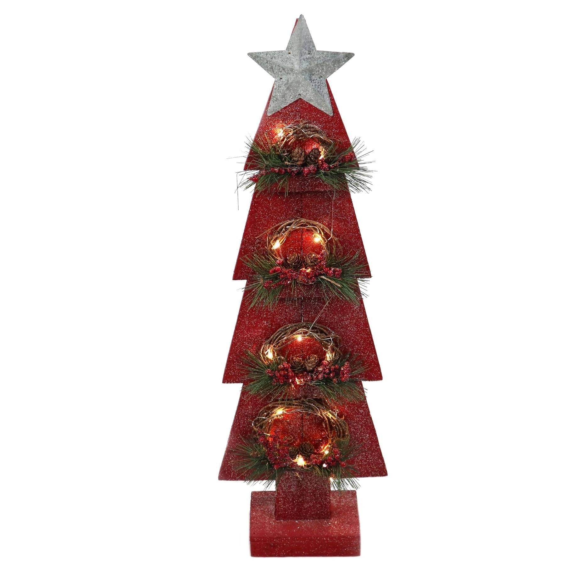 80cm Christmas Table Decoration Pre Lit Tree Wooden Ornament Xmas Window Red