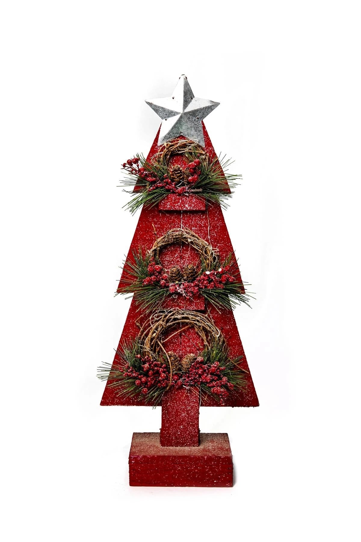 80cm Christmas Table Decoration Pre Lit Tree Wooden Ornament Xmas Window Red