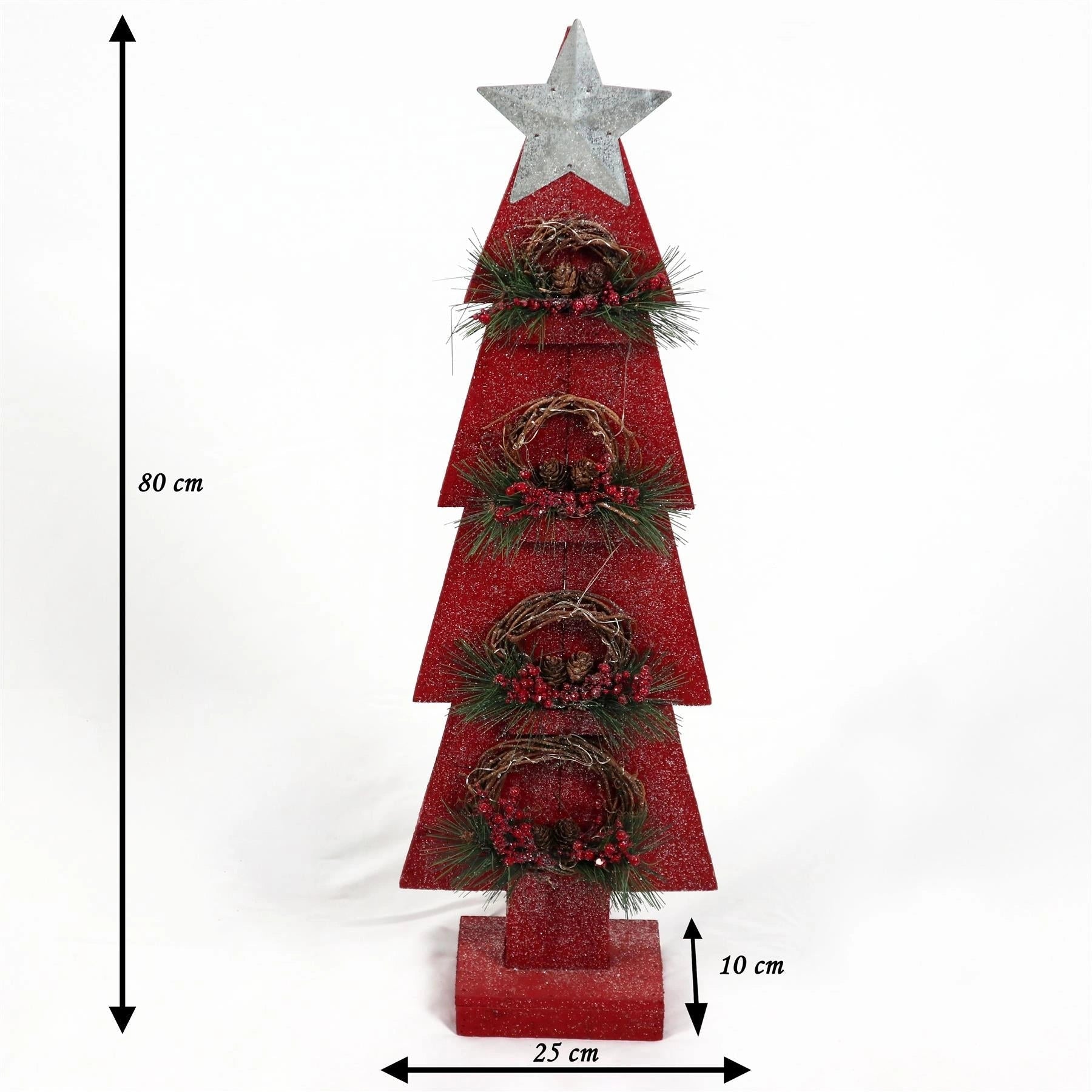80cm Christmas Table Decoration Pre Lit Tree Wooden Ornament Xmas Window Red