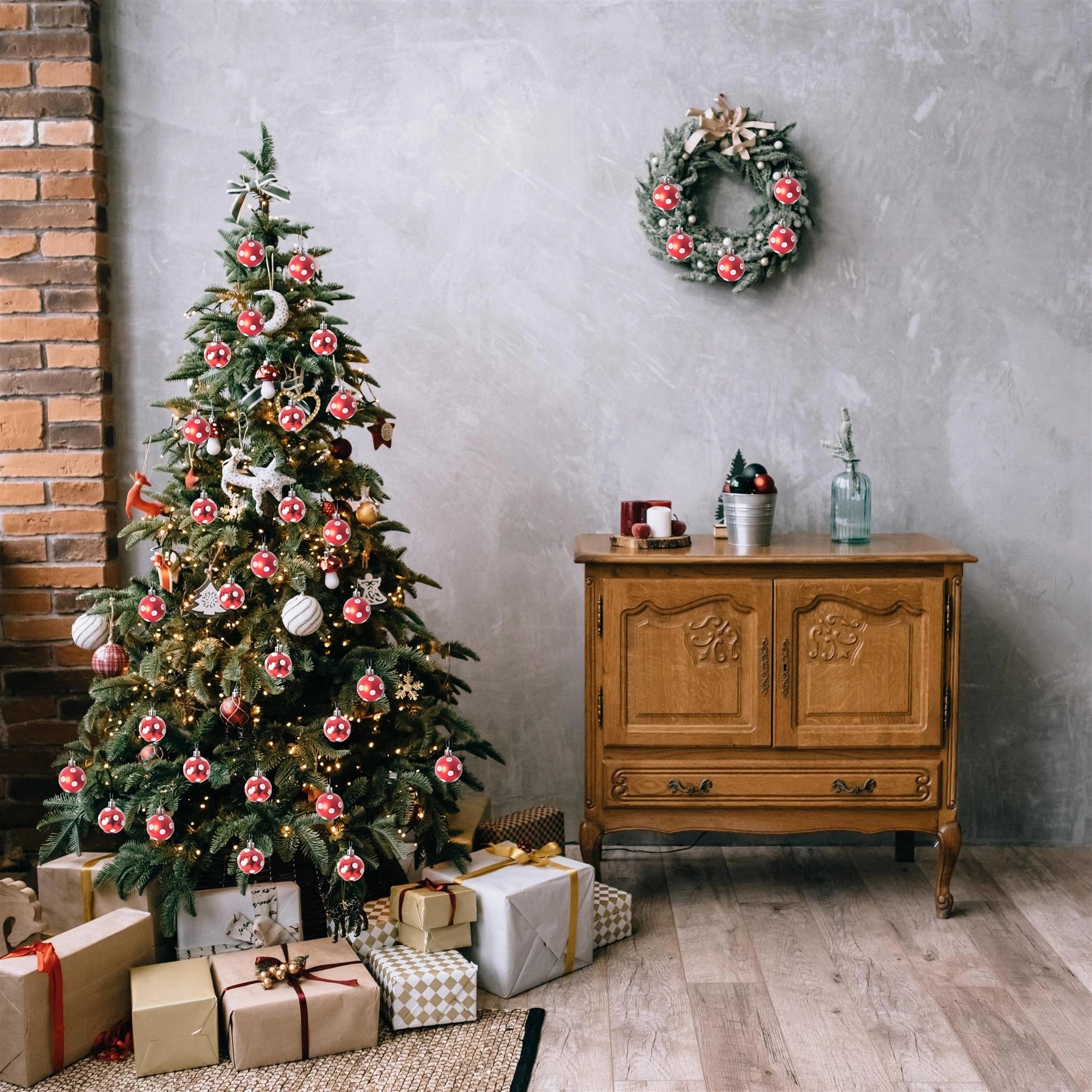 24 Christmas Baubles Tree Ornament Polka Dot Ball Xmas Festive Hanging Decor 3cm