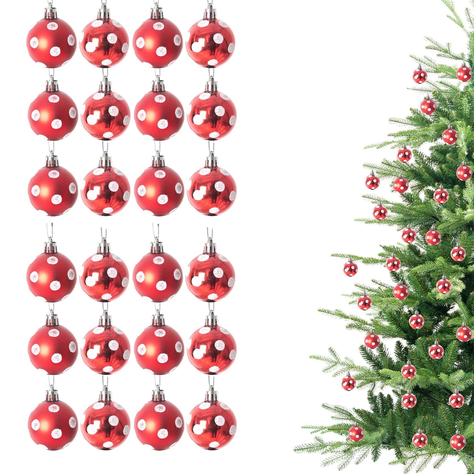 24 Christmas Baubles Tree Ornament Polka Dot Ball Xmas Festive Hanging Decor 3cm